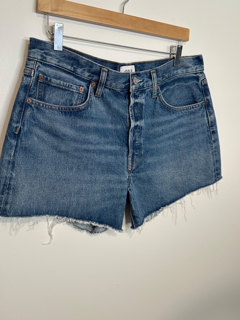 AGOLDE Parker Long Denim Shorts Women's 30 High Rise Rigid Cotton Non Stretch - Picture 2 of 6